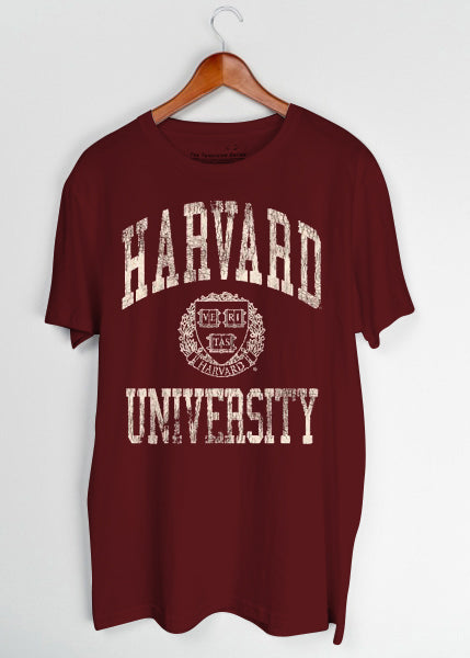 Harvard Simple Emblem on Maroon T-Shirt